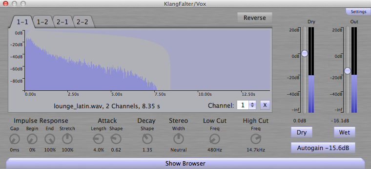 Klanfalter convolution reverb plug-in user interface